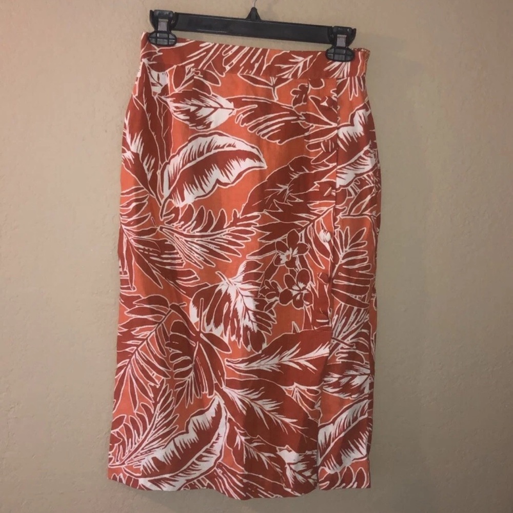 Forever 21 Orange and White Tropical Pencil Skirt